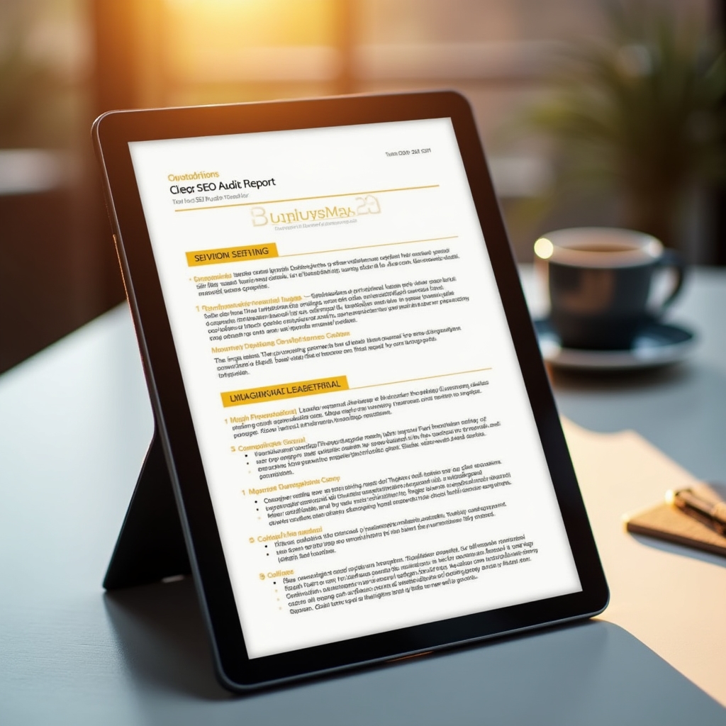 Clean, organized audit report with clear headings, plain language explanations, and prioritized action items