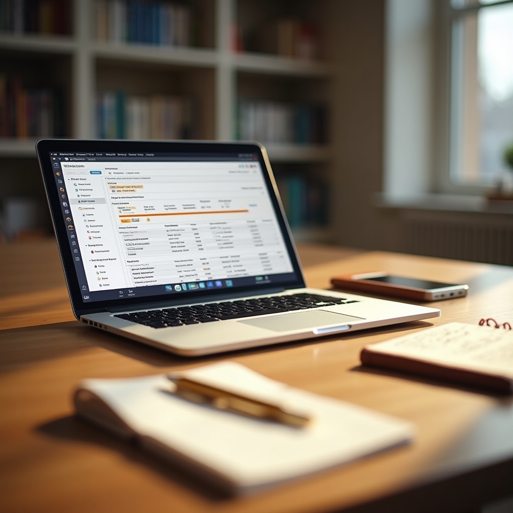 Clean workspace showing an SEO audit report open on a laptop with handwritten notes alongside